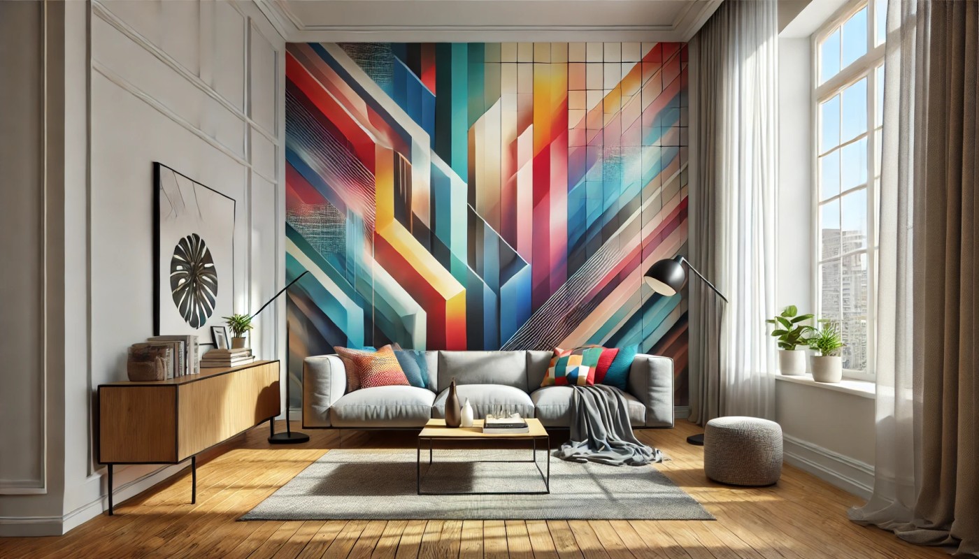 Mural na ścianie w salonie