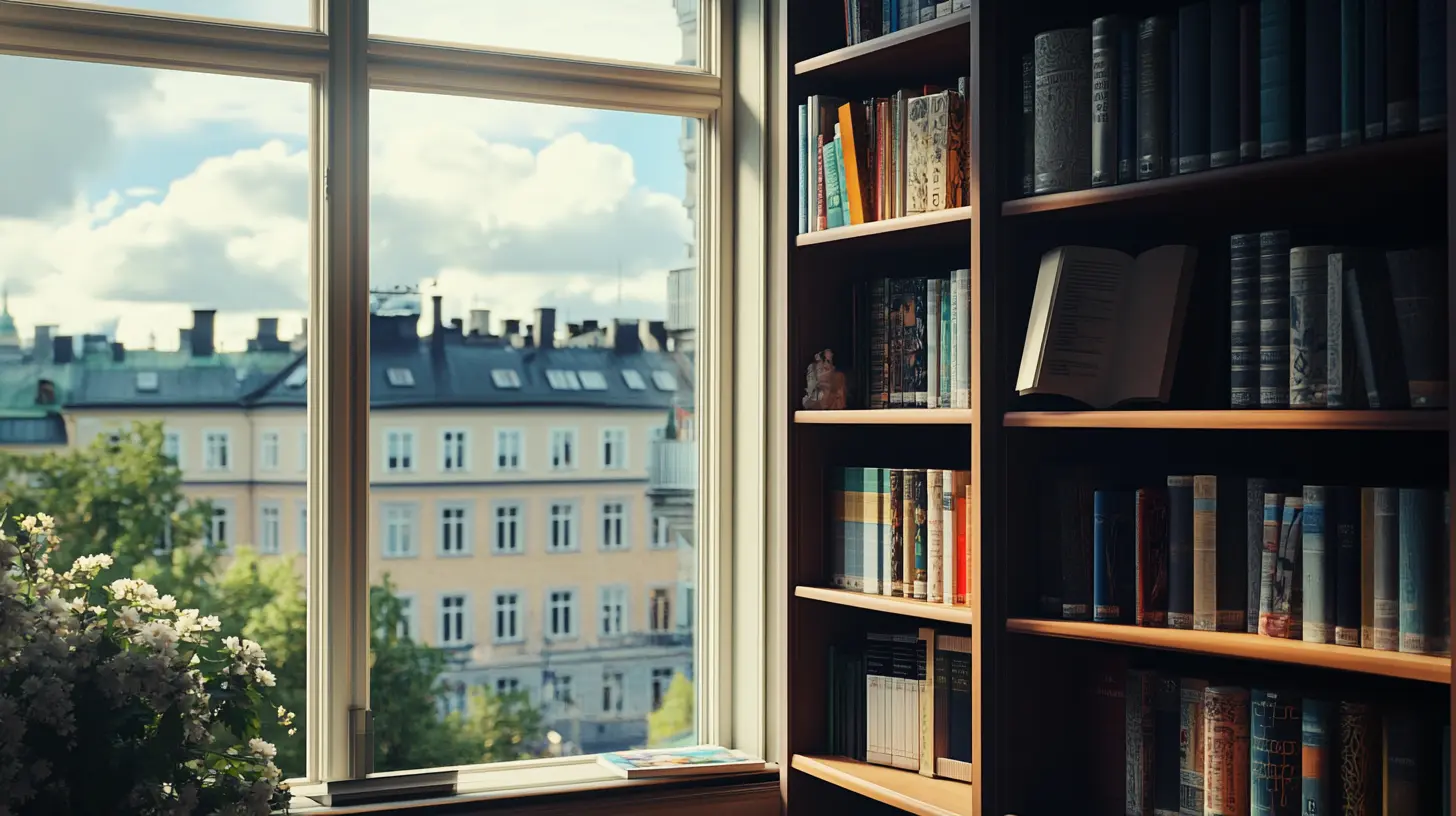 Zabudowana biblioteczka wokół okna