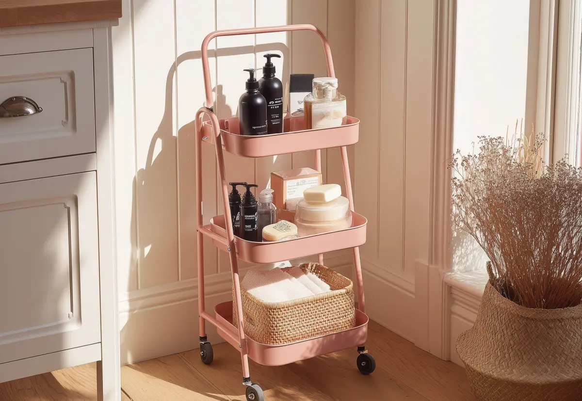 Wąski wózek na kółkach_sprytne rozwiązanie do małej łazienki