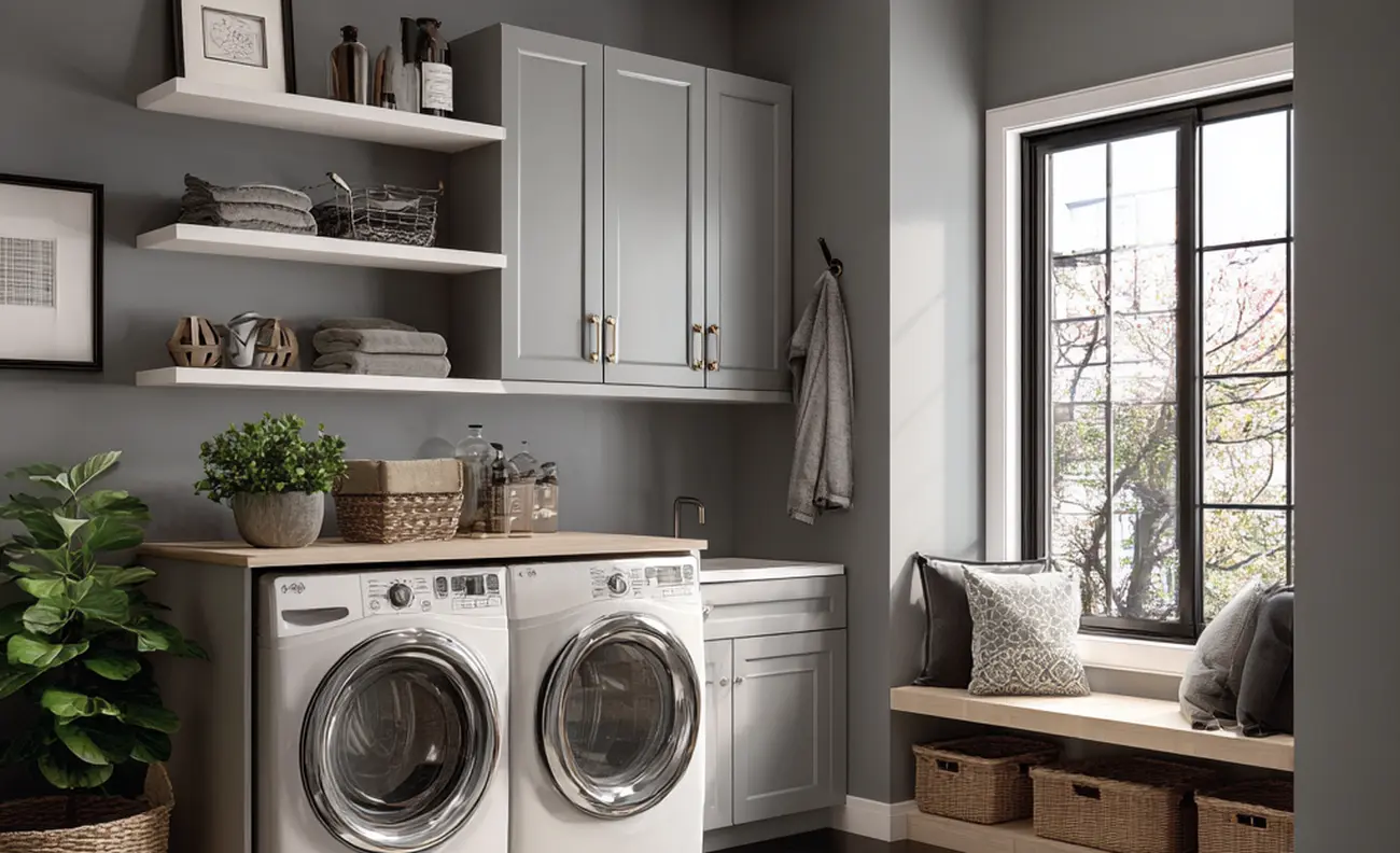 Półka i drążek w pralni - duet idealny dla porządku i wygody