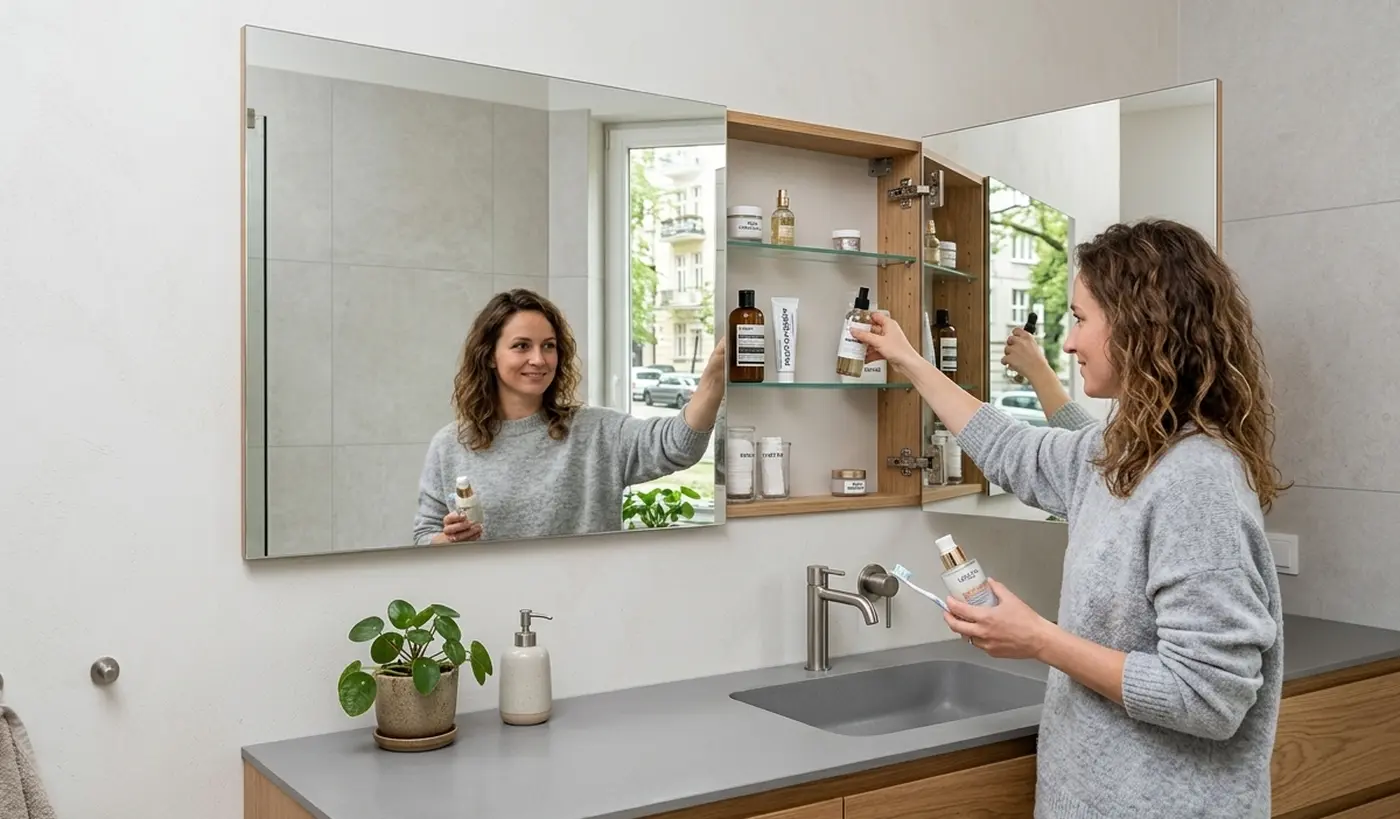 Ukryte schowki w łazience to sprytny sposób na więcej miejsca w małym mieszkaniu