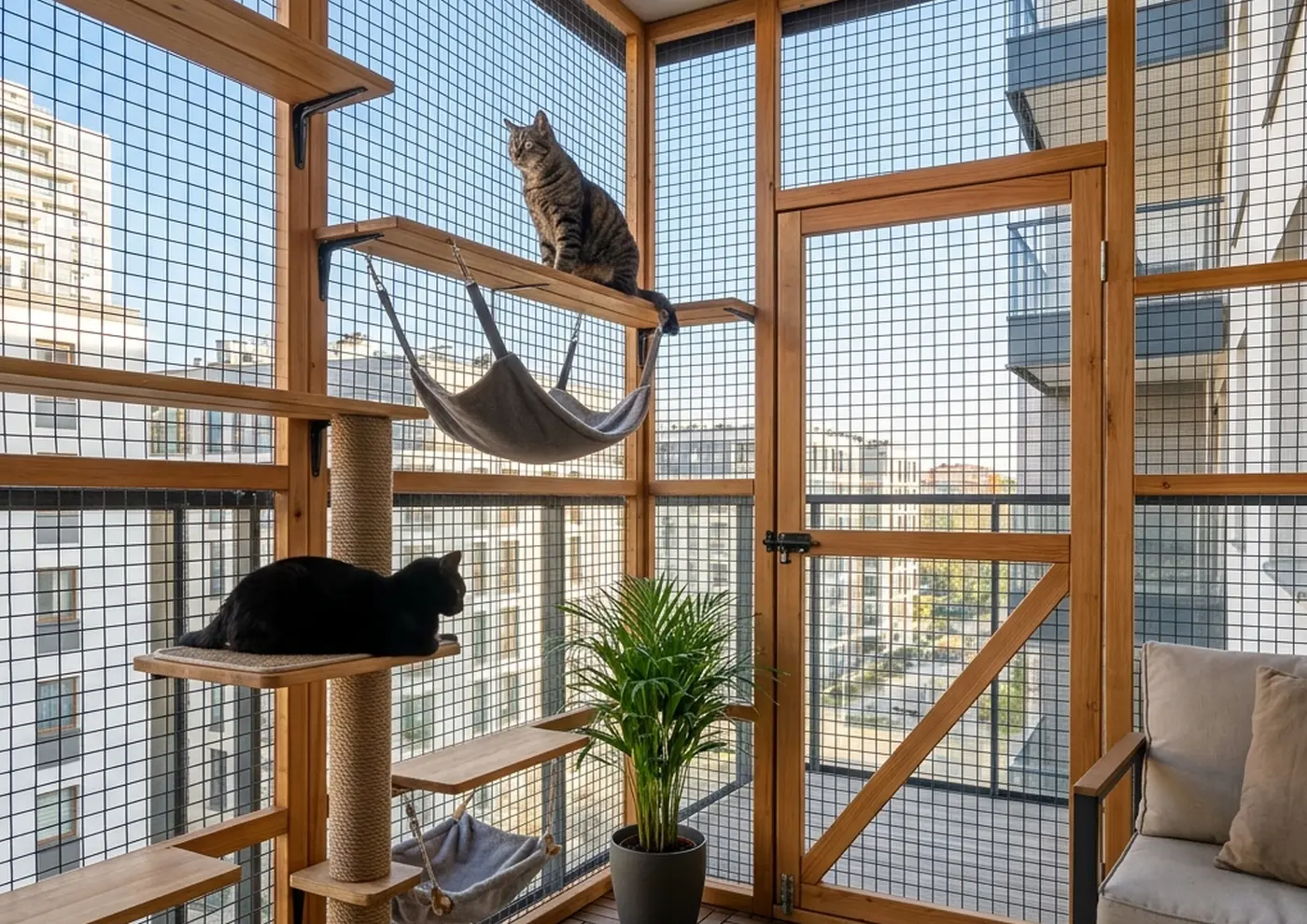 Catio na balkonie. Jak stworzyć bezpieczną wolierę dla kota zgodnie z przepisami